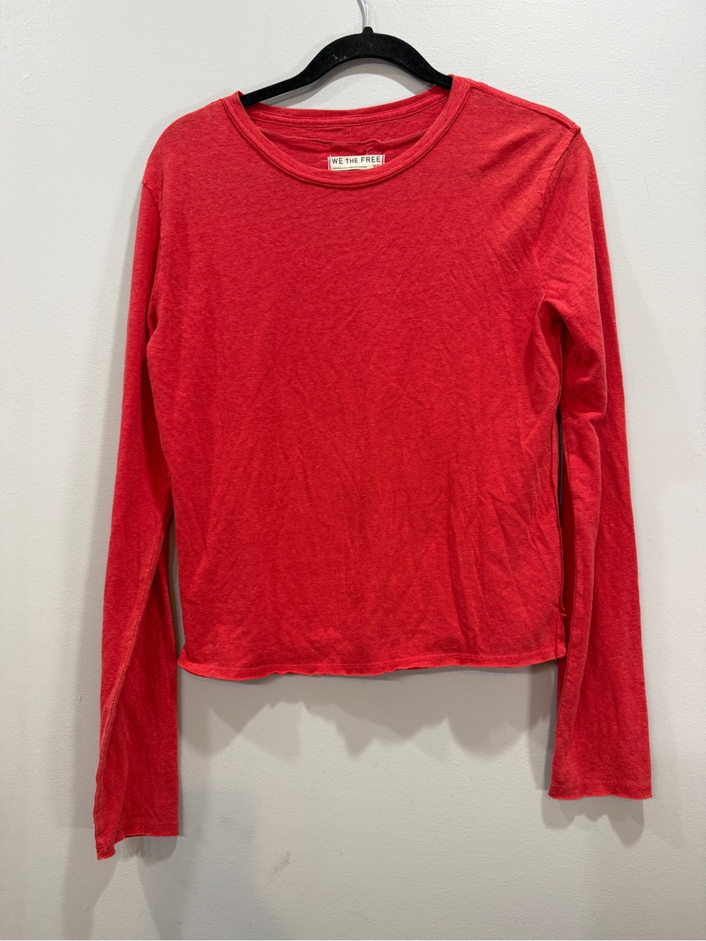 We The Free Bright Red Long-Sleeve Crewneck Top